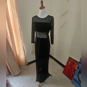 H&M Divided Black Maxi Dress- Sheer Panels. L.